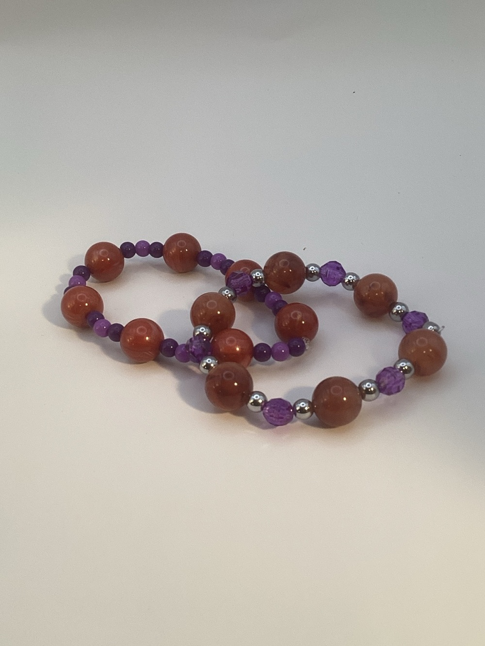 Purple and Brown Beaded Stretch Bracelet Set - Women's Jewelry